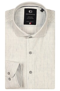 Giordano Row Striped Cotton Linen Mélange Cutaway Collar Shirt Light Blue