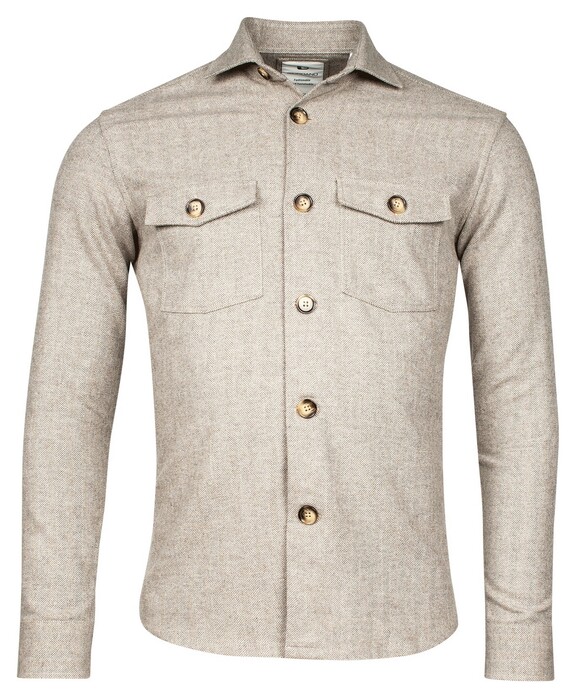 Giordano Salerno Bold Herringbone Semi Cutaway Overshirt Donker Bruin