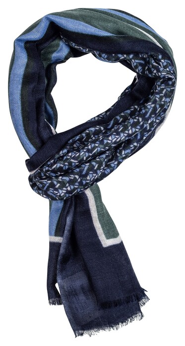Giordano Twill Shawl Allover Geometric Pattern Sjaal Blauw-Groen