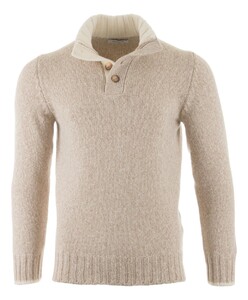 Gran Sasso Button Collar Melange Trui Licht Zand Melange