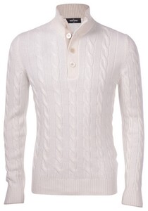 Gran Sasso Cable Knit High Button Collar Trui Wit