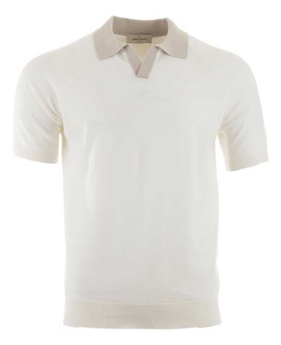 Gran Sasso Collar Contrast Fine Cotton Polo Off White