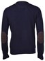 Gran Sasso Crew Neck Cashmere Blend Tweed Elbow Patch Details Trui Blue Navy