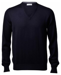Gran Sasso Extrafine Merino V-Hals Fashion Trui Blue Navy