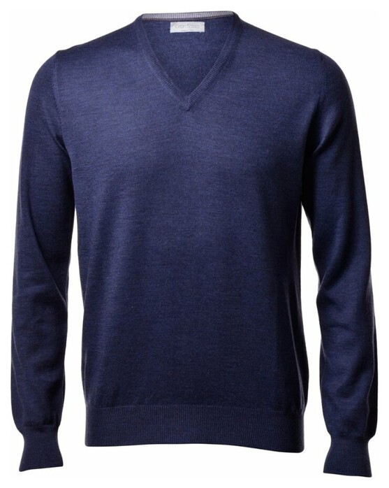 Gran Sasso Extrafine Merino V-Hals Fashion Trui Denim Blue
