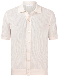 Gran Sasso Fine Cotton Texture Knit Polo Cardigan Shirt Overhemd Cream
