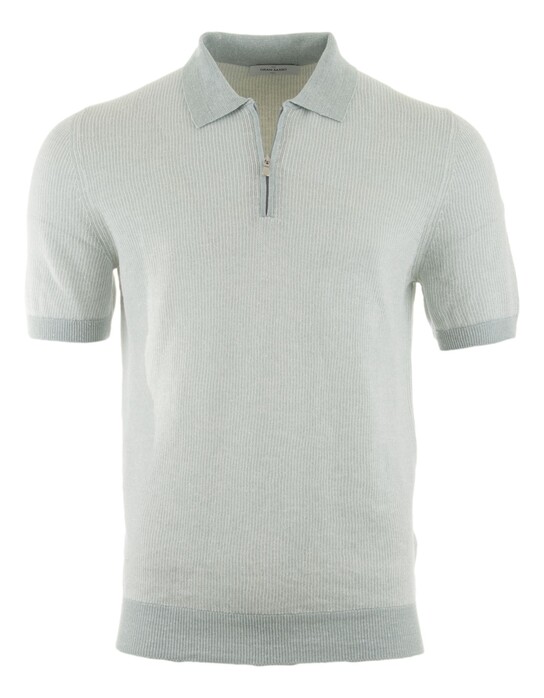 Gran Sasso Fine-Stripe Linen Cotton Blend Polo Soft Green