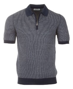 Gran Sasso Fine-Stripe Linen Cotton Blend Poloshirt Dark Evening Blue
