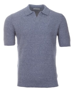 Gran Sasso Fine Structure Linen Cotton Blend Polo Dusty Blue