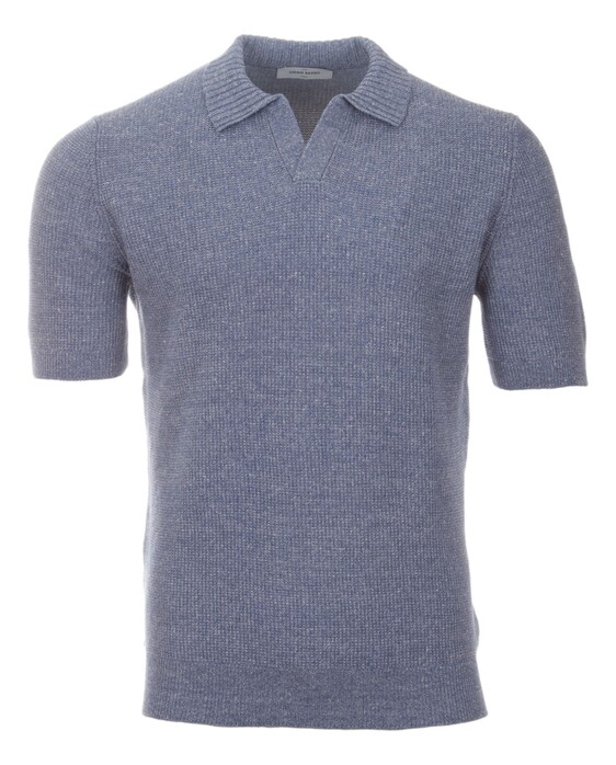 Gran Sasso Fine Structure Linen Cotton Blend Polo Dusty Blue