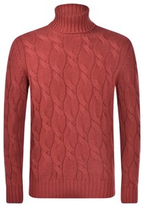 Gran Sasso Large Cable Knit Rollneck Luxury Wool Cashmere Viscose Blend Trui Rood
