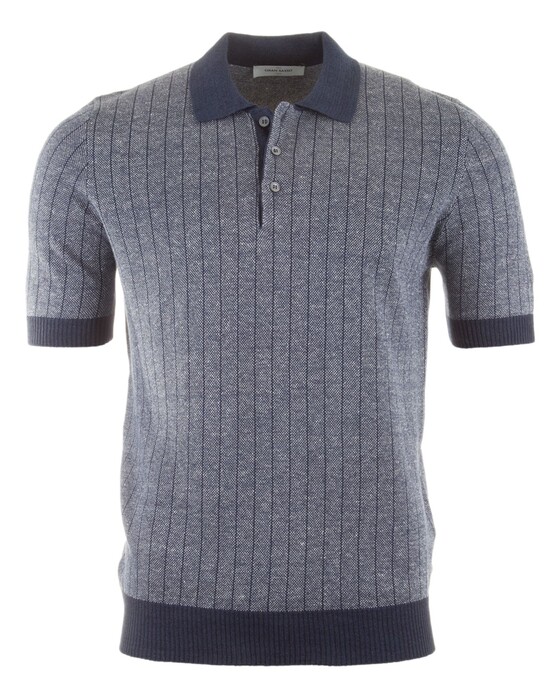 Gran Sasso Linen Cotton Melange Stripe Polo Donker Blauw