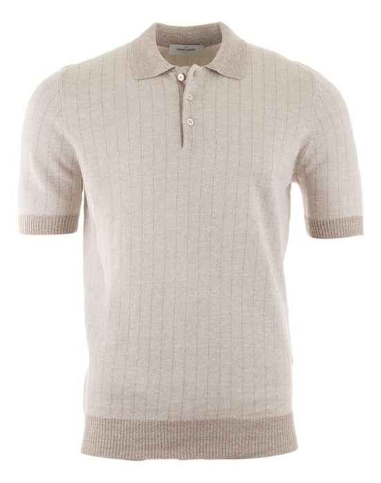 Gran Sasso Linen Cotton Melange Stripe Polo Soft Beige