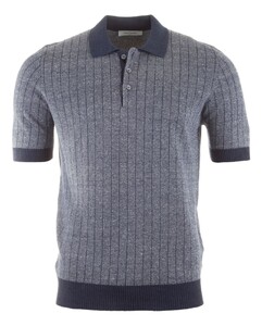 Gran Sasso Linen Cotton Melange Stripe Poloshirt Dark Evening Blue