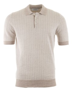 Gran Sasso Linen Cotton Melange Stripe Poloshirt Soft Beige