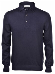 Gran Sasso Long Sleeve Wool Poloshirt Blue Navy