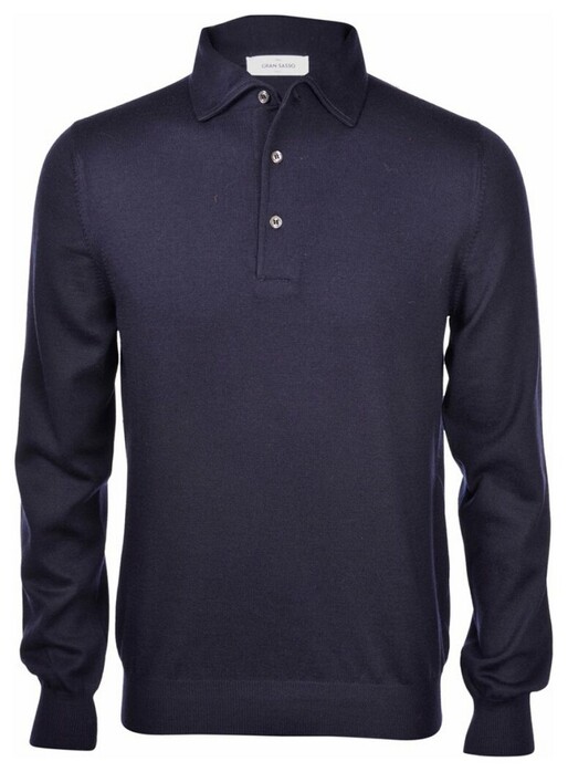 Gran Sasso Long Sleeve Wool Poloshirt Blue Navy