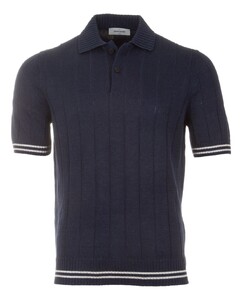 Gran Sasso Luxury Linen Cotton Blend Poloshirt Dark Evening Blue