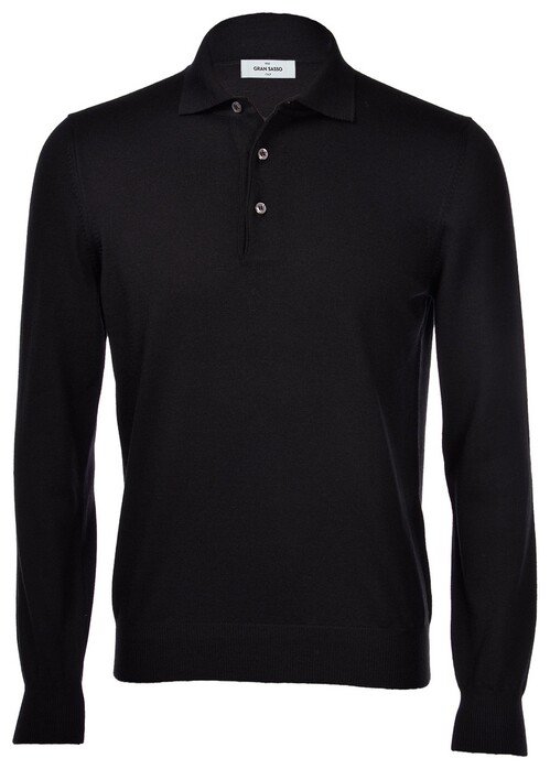 Gran Sasso Merino Extrafine Long Sleeve Polo Trui Zwart