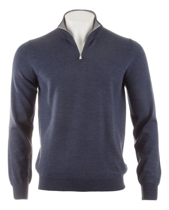 Gran Sasso Merino Extrafine Zipper Trui Denim Blue