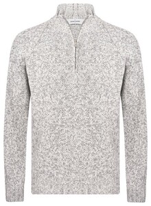 Gran Sasso Mouliné Zip Mock Neck 5-Ply Super Geelong Wool Trui Wit-Grijs