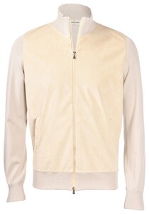 Gran Sasso Organic Cotton Alcantara Perforated Front Double Slide Closure Cardigan Dark Cream