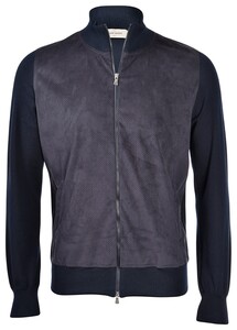 Gran Sasso Organic Cotton Alcantara Perforated Front Double Slide Closure Cardigan Navy