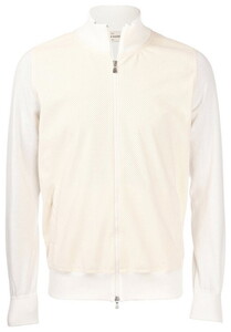 Gran Sasso Organic Cotton Alcantara Perforated Front Double Slide Closure Cardigan Off White-Cream