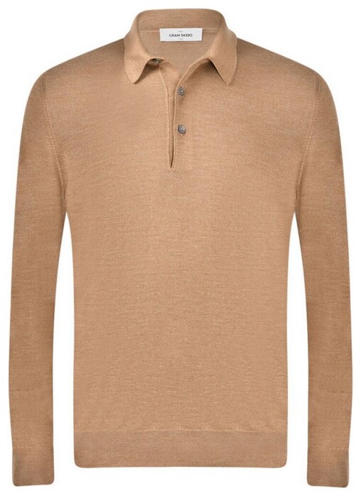Gran Sasso Polo Collar Pullover Solid Color Virgin Wool Silk Light Brown