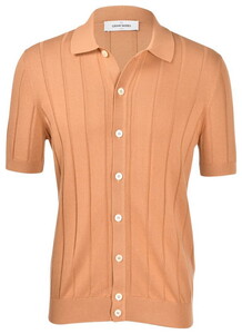 Gran Sasso Short Sleeve Ribbed Knit Polo Shirt Copper-Orange