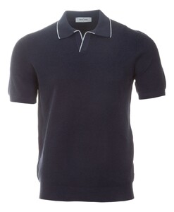 Gran Sasso Skipper Knit Rice Stitch Fine Piping Detail Polo Dark Denim Blue