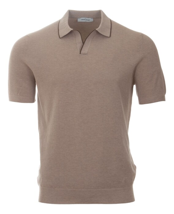Gran Sasso Skipper Knit Rice Stitch Fine Piping Detail Polo Licht Zand