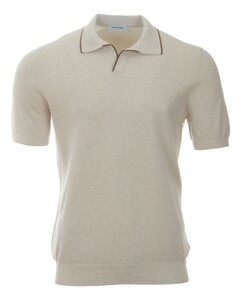 Gran Sasso Skipper Knit Rice Stitch Fine Piping Detail Poloshirt Cream