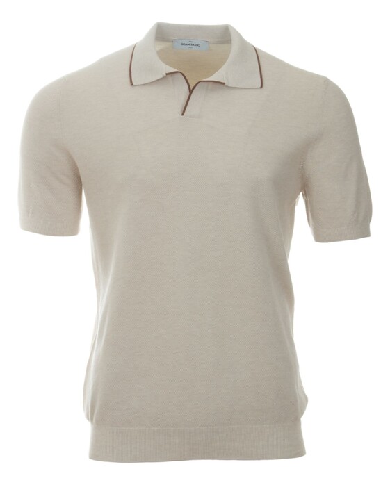 Gran Sasso Skipper Knit Rice Stitch Fine Piping Detail Poloshirt Cream