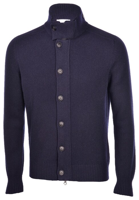 Gran Sasso Super Geelong Wool Two-Way Zip Full Button Closure Vest Blue Navy