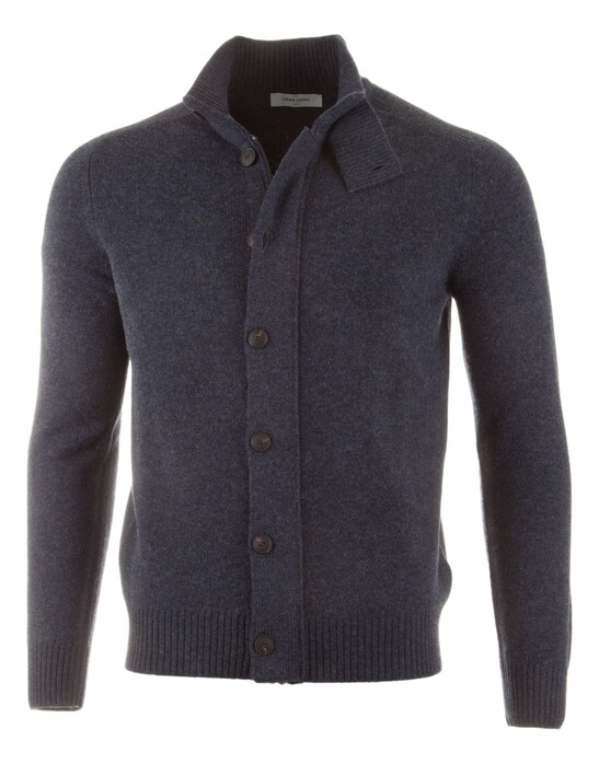 Gran Sasso Super Geelong Wool Two-Way Zip Full Button Closure Vest Denim Blue