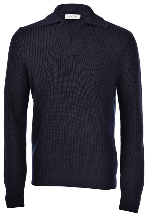 Gran Sasso Uni Color Half-Fisherman's Rib 2-Ply Super Geelong Wool Trui Navy