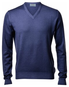 Gran Sasso Vintage Délavé Merino V-Neck Trui Denim Blue