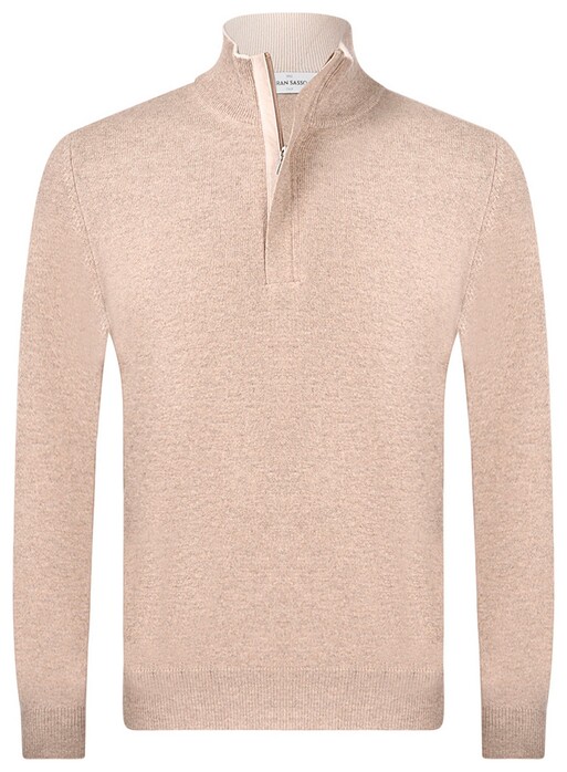Gran Sasso Wool Blend Half Zip Alcantara Details And Elbow Patches Trui Hazel-Bruin