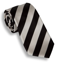 Hemley Black White Striped Silk Stropdas Zwart-Wit