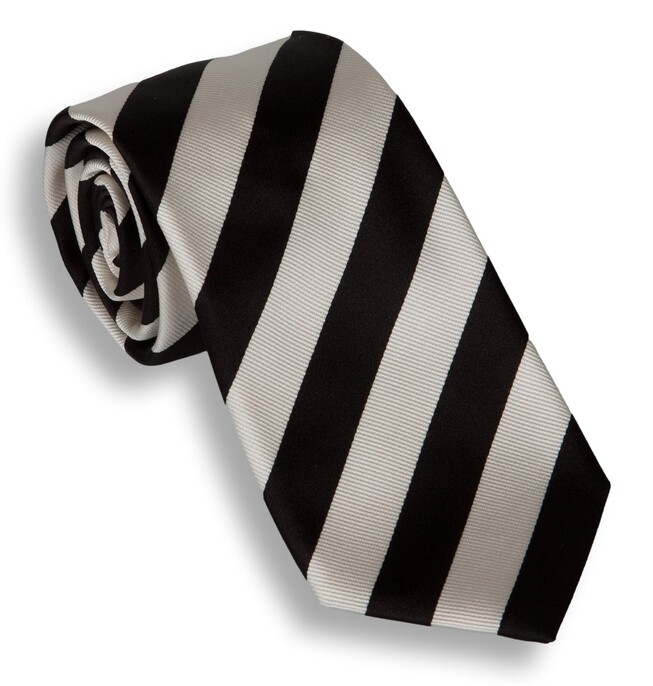 Hemley Black White Striped Silk Stropdas Zwart-Wit