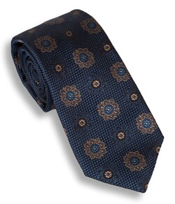 Hemley Blue Floral Medallion Silk Stropdas Blauw-Bruin