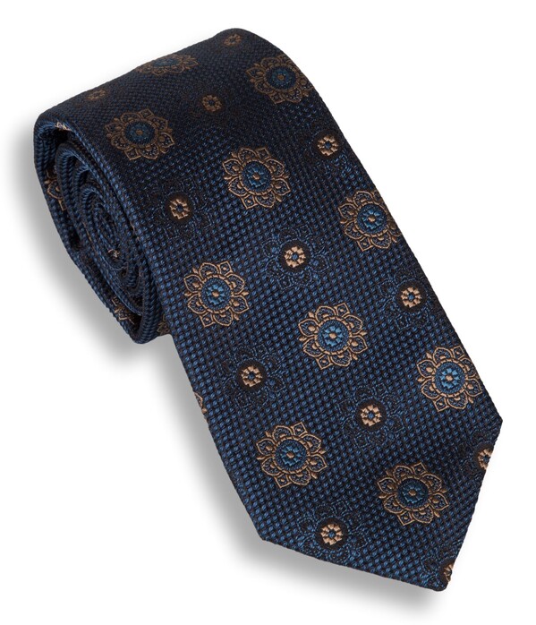 Hemley Blue Floral Medallion Silk Tie Blue-Brown