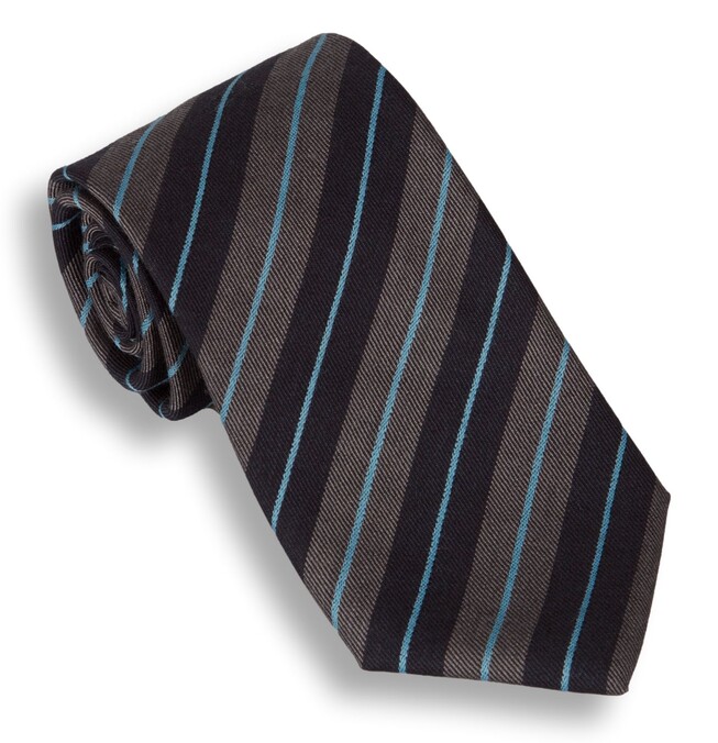 Hemley Dark Grey & Blue Striped Stropdas Navy