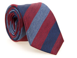 Hemley Herringbone Stripe Silk Stropdas Rood-Blauw