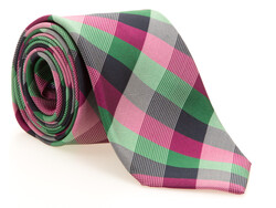 Hemley Multicolored Check Silk Stropdas Groen-Paars