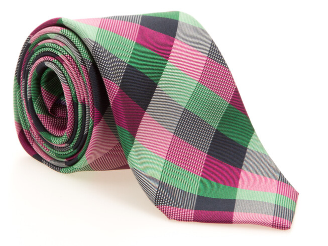 Hemley Multicolored Check Silk Stropdas Groen-Paars