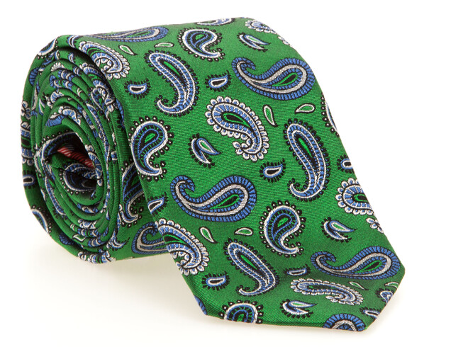Hemley Paisley Shine Silk Stropdas Groen