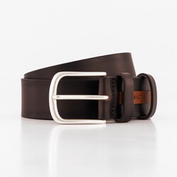 Hiltl Leather Uni Vintage Look Logo Patch Belt Dark Brown Melange
