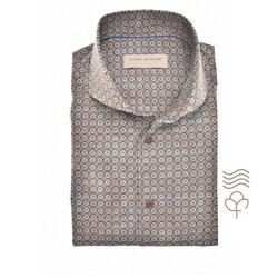 John Miller Allover Fantasy Pattern Cotton Easy Care Overhemd Midden Bruin